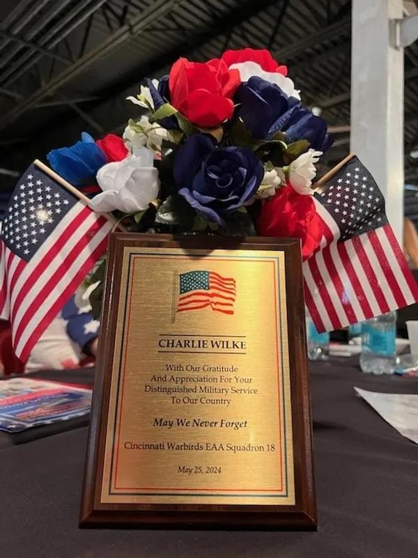 Plaque from Cincinnati Warbirds for military service